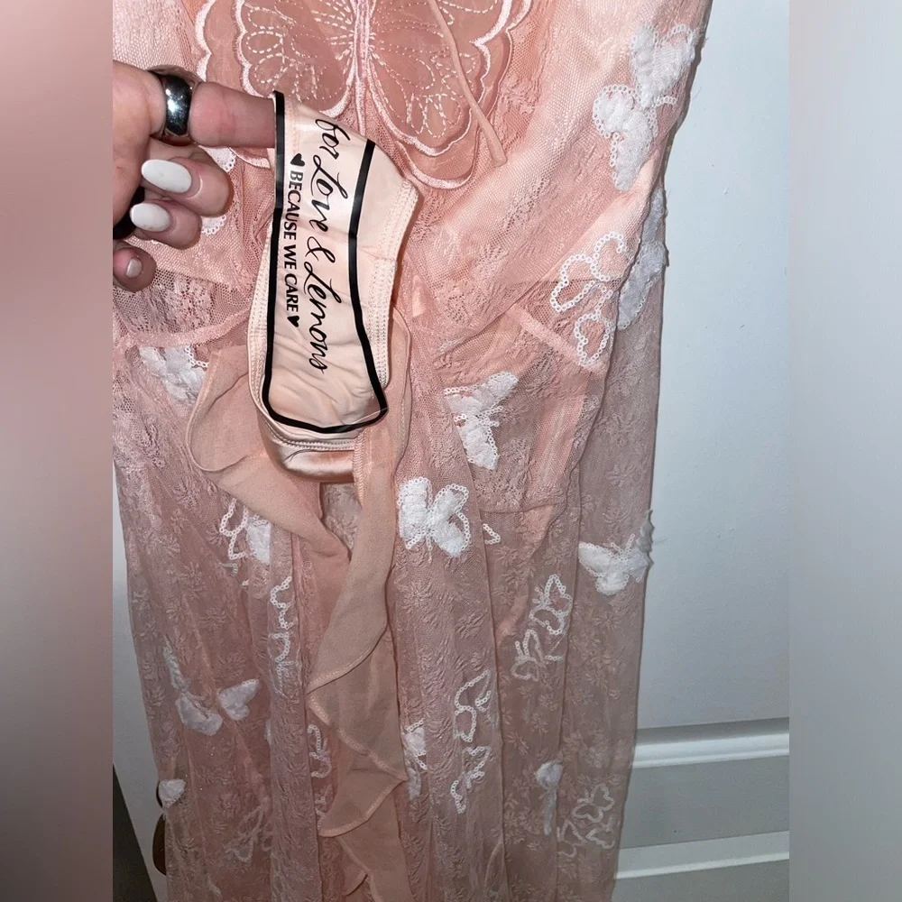 New! For Love & Lemons Beckett Lace Sheer Butterfly Sequin Bodysuit Maxi Dress M - Picture 11 of 16